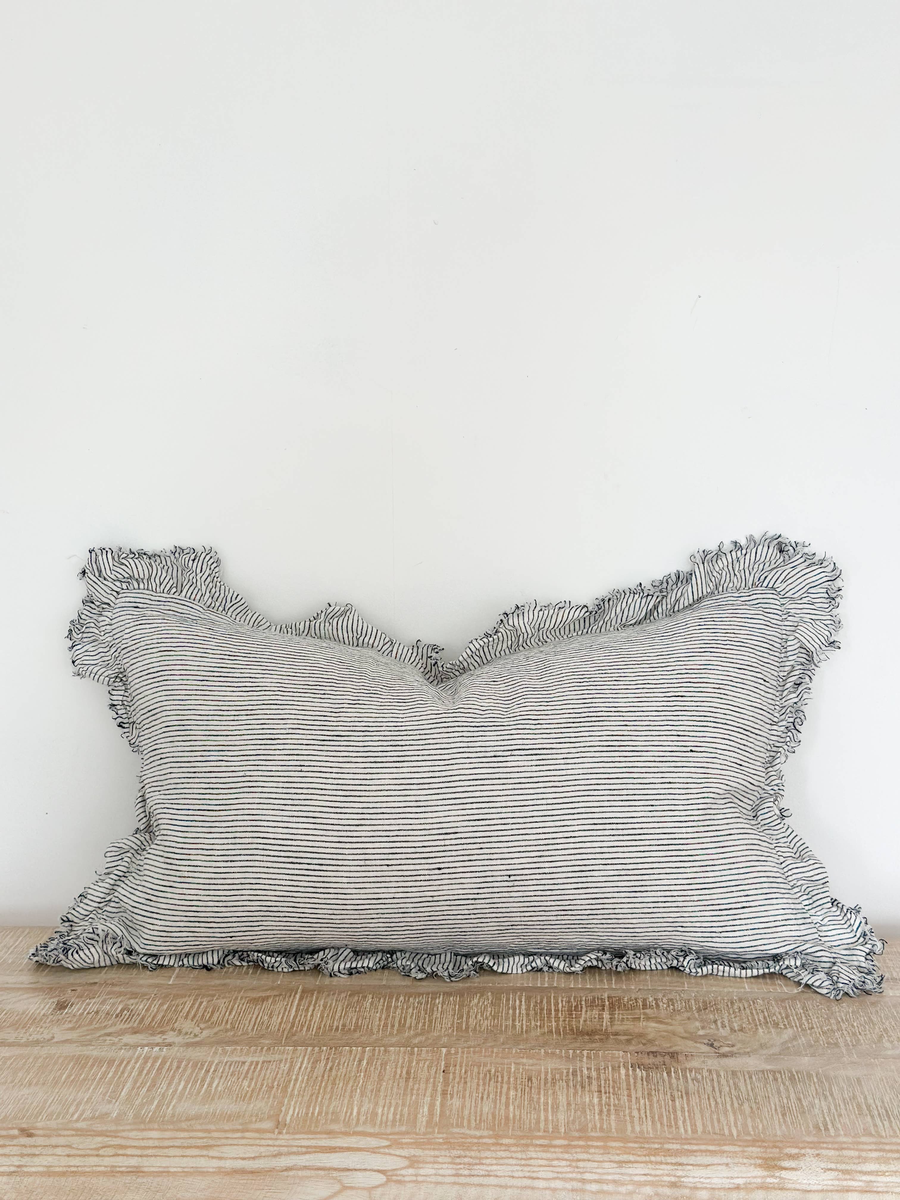 Hallie Ruffled Linen Pillow 20 x 12 in – Pinstripe