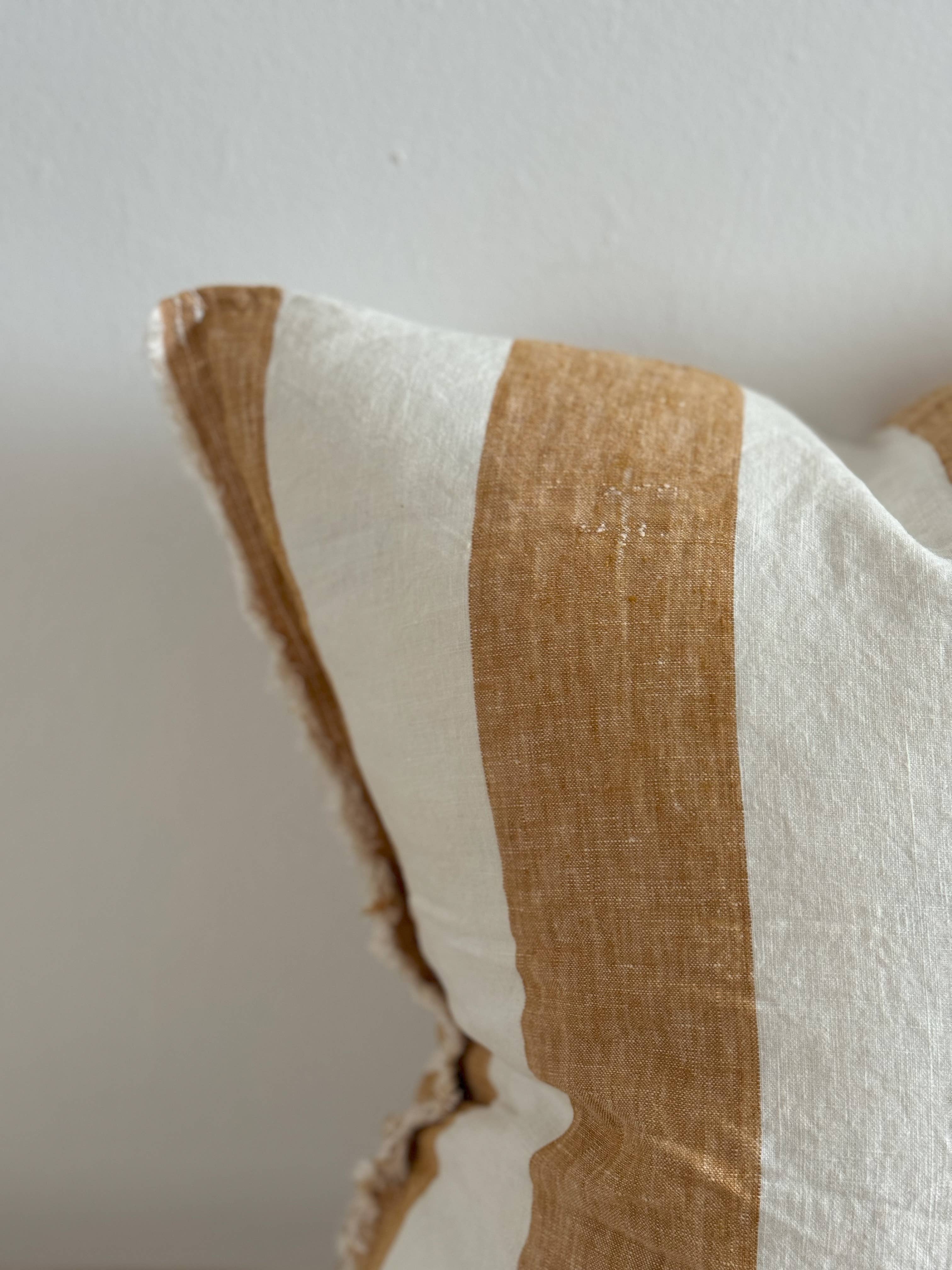 Esmee Fringed Linen Pillow 18 x 18 in – Mustard Stripe