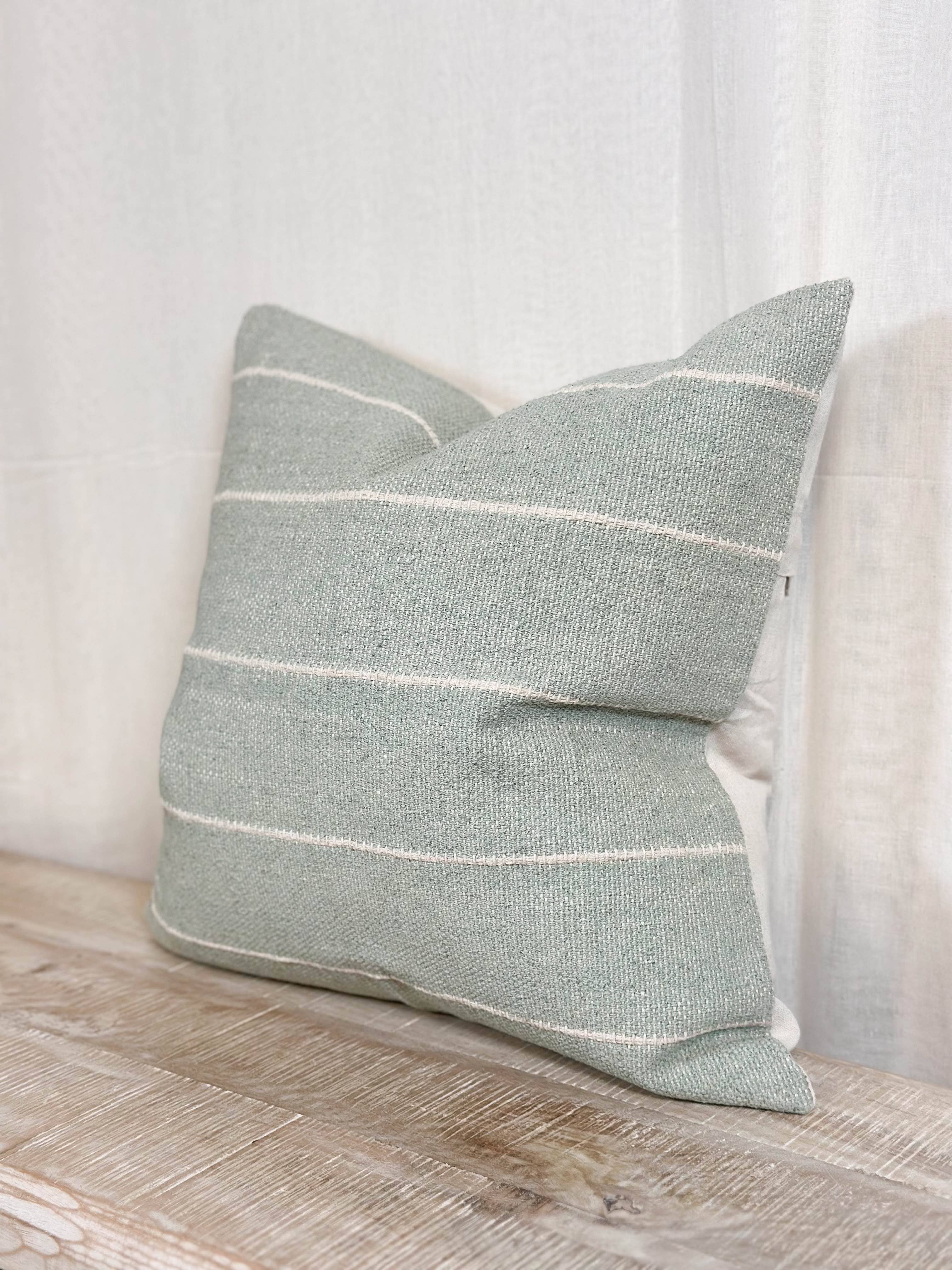India Luxe Cotton Pillow 20 x 20  - Sage Stripe