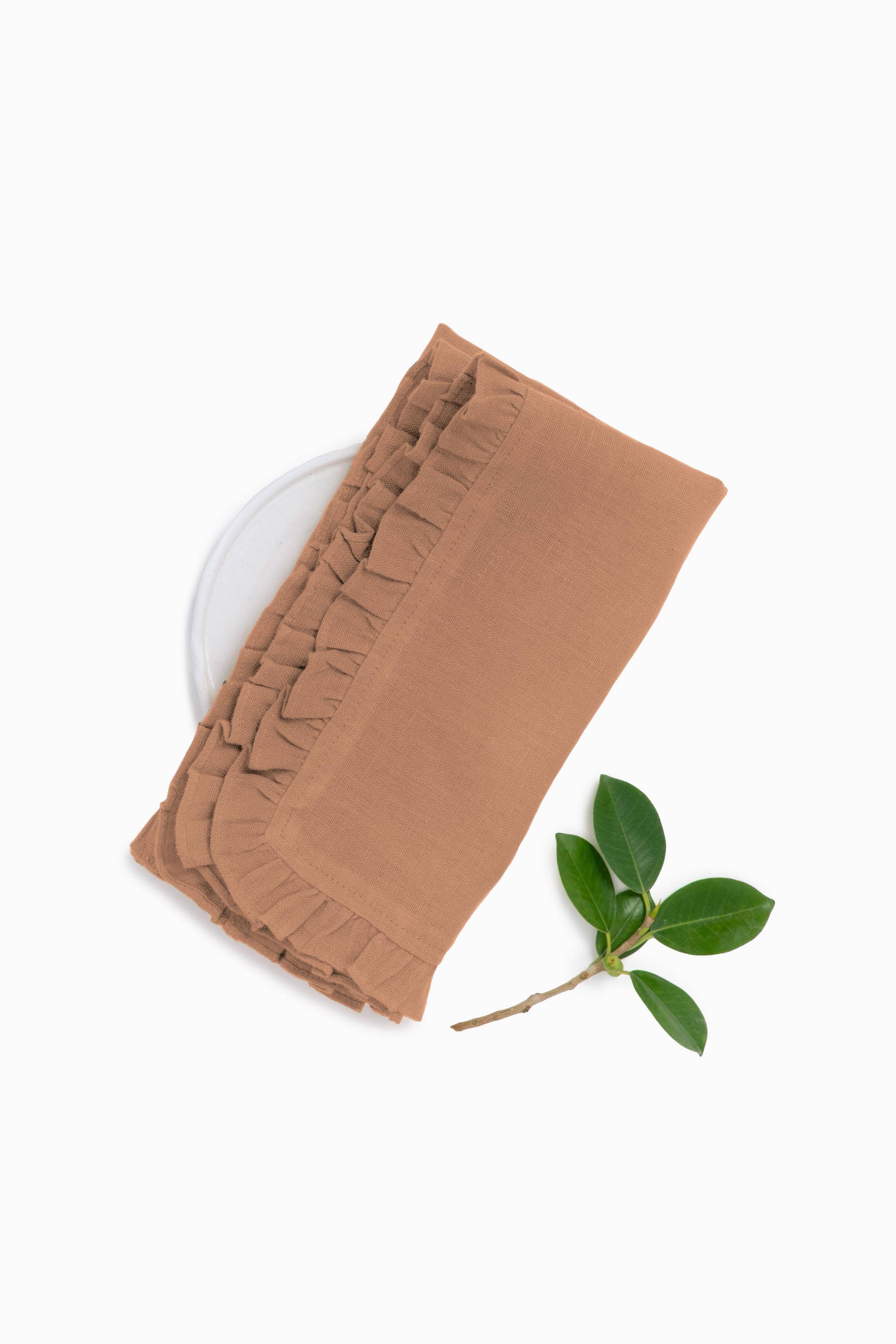 Ruffle Edge Linen Napkin: Mauve Dust / Set of 2 - 10"x10"