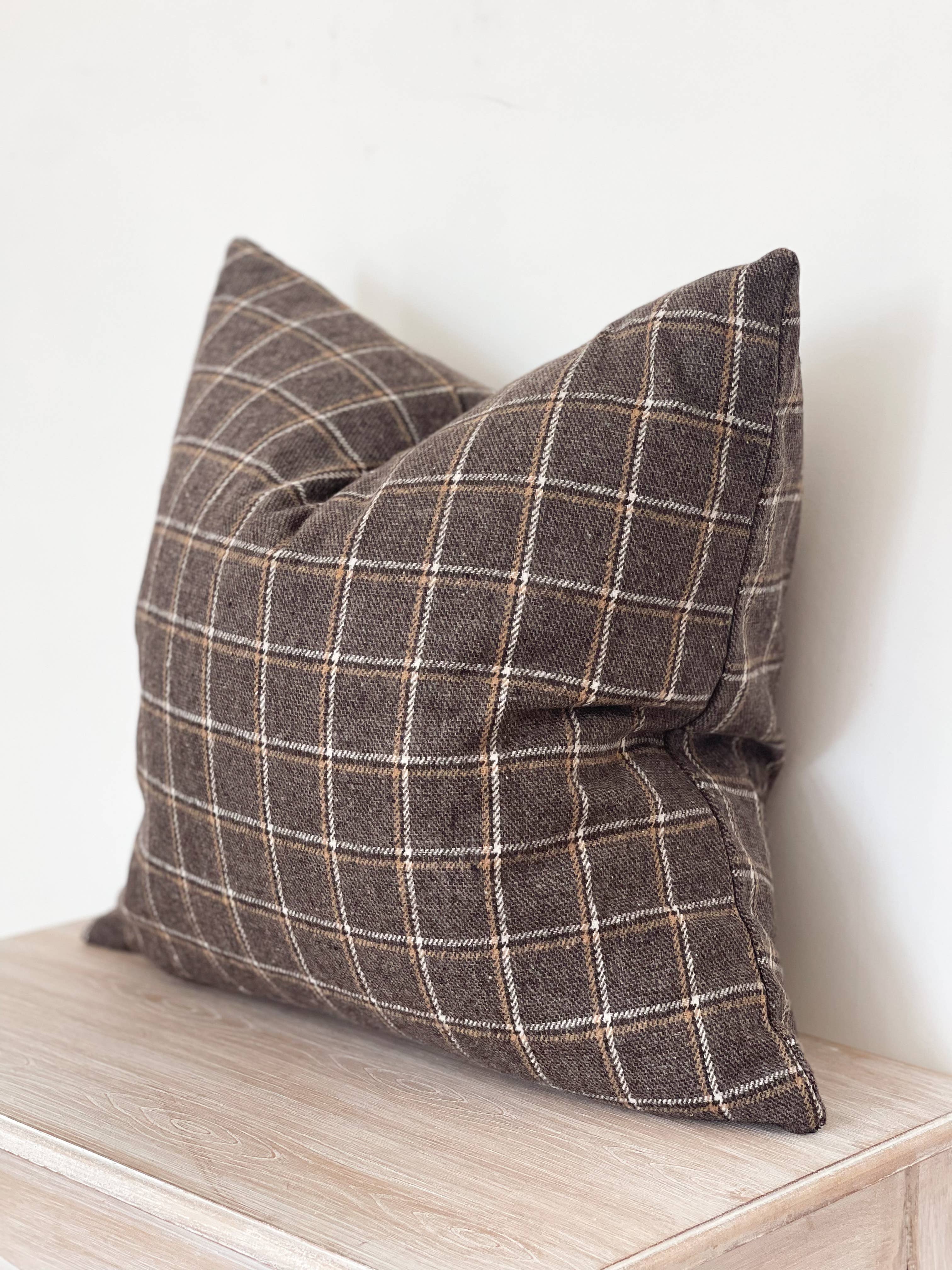Robyn Wool Effect Pillow 18 x 18  – Brown Cheque