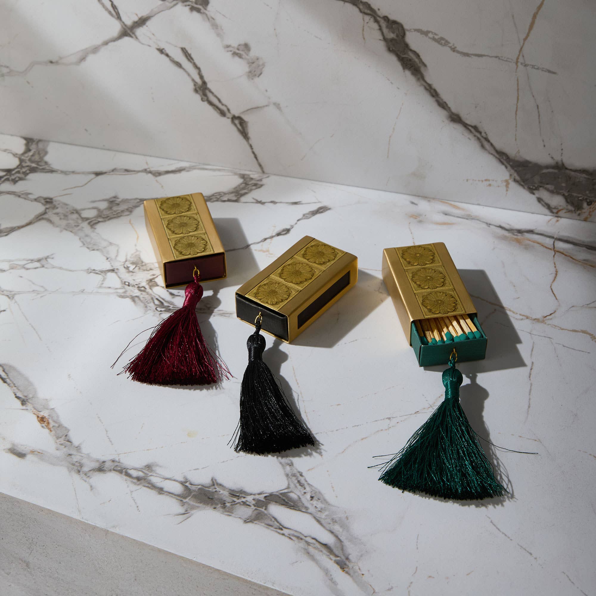Gilded Brass Matchbox with Evergreen Tassel