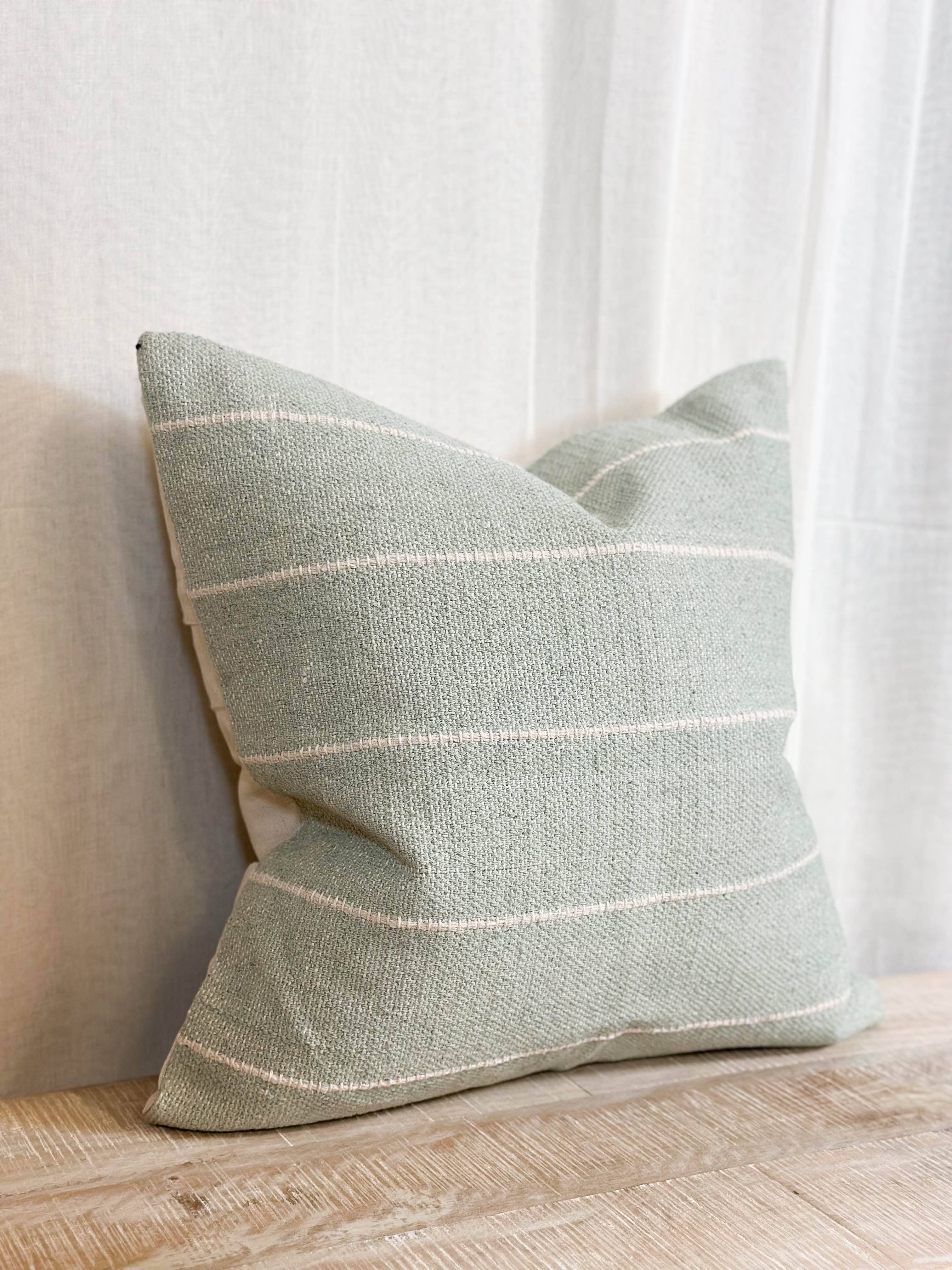 India Luxe Cotton Pillow 20 x 20  - Sage Stripe