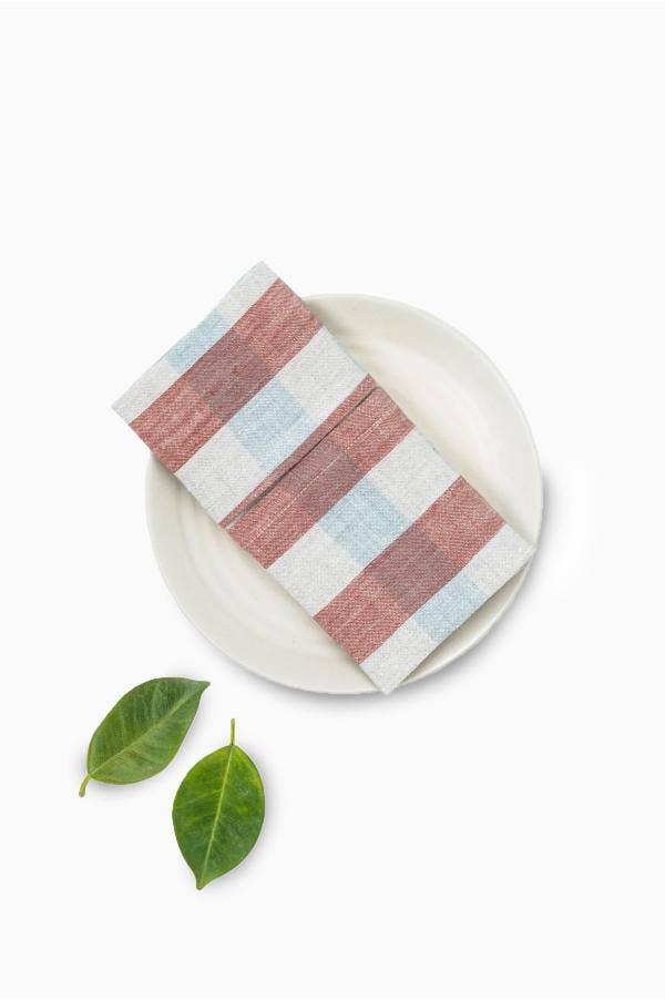 Clara Linen Napkin – Classic Checks: Terracotta-clara / Set of 2 - 10"x10"