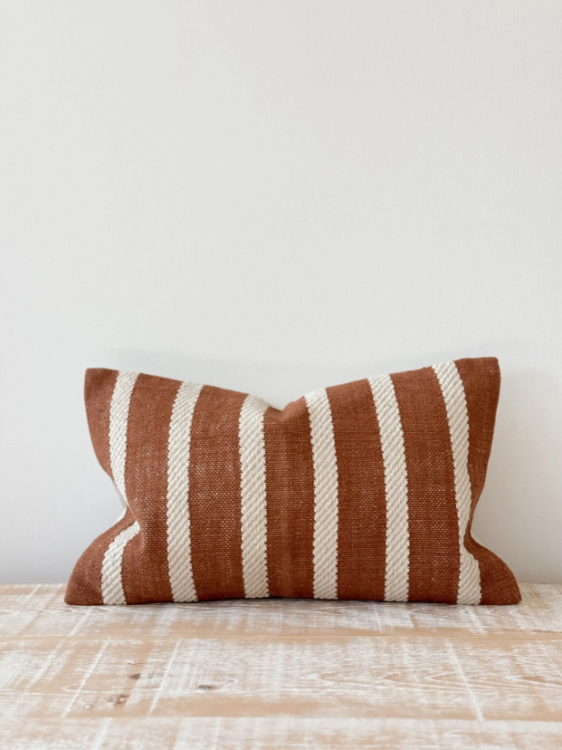 India Luxe Cotton Pillow 20 x 12 in  - Rust Rope Stripe