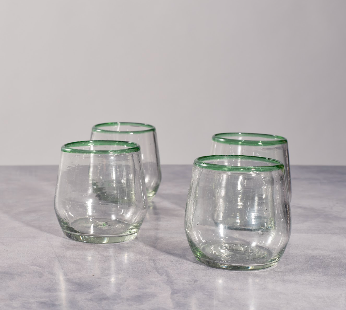 Green Rim Roly Stemless Wine Glass | Barware | Glassware