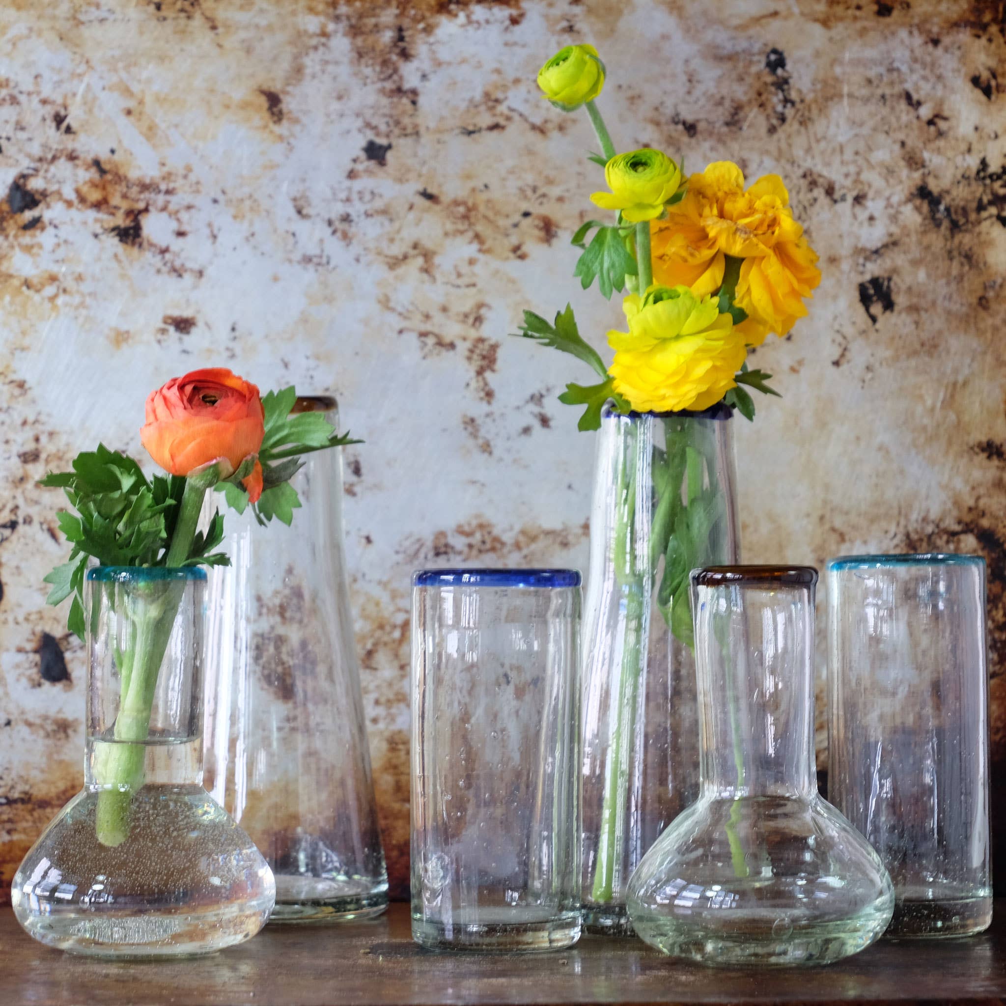 Amber Rim Small Glass Bulb Vase | Bud Vase | Handblown