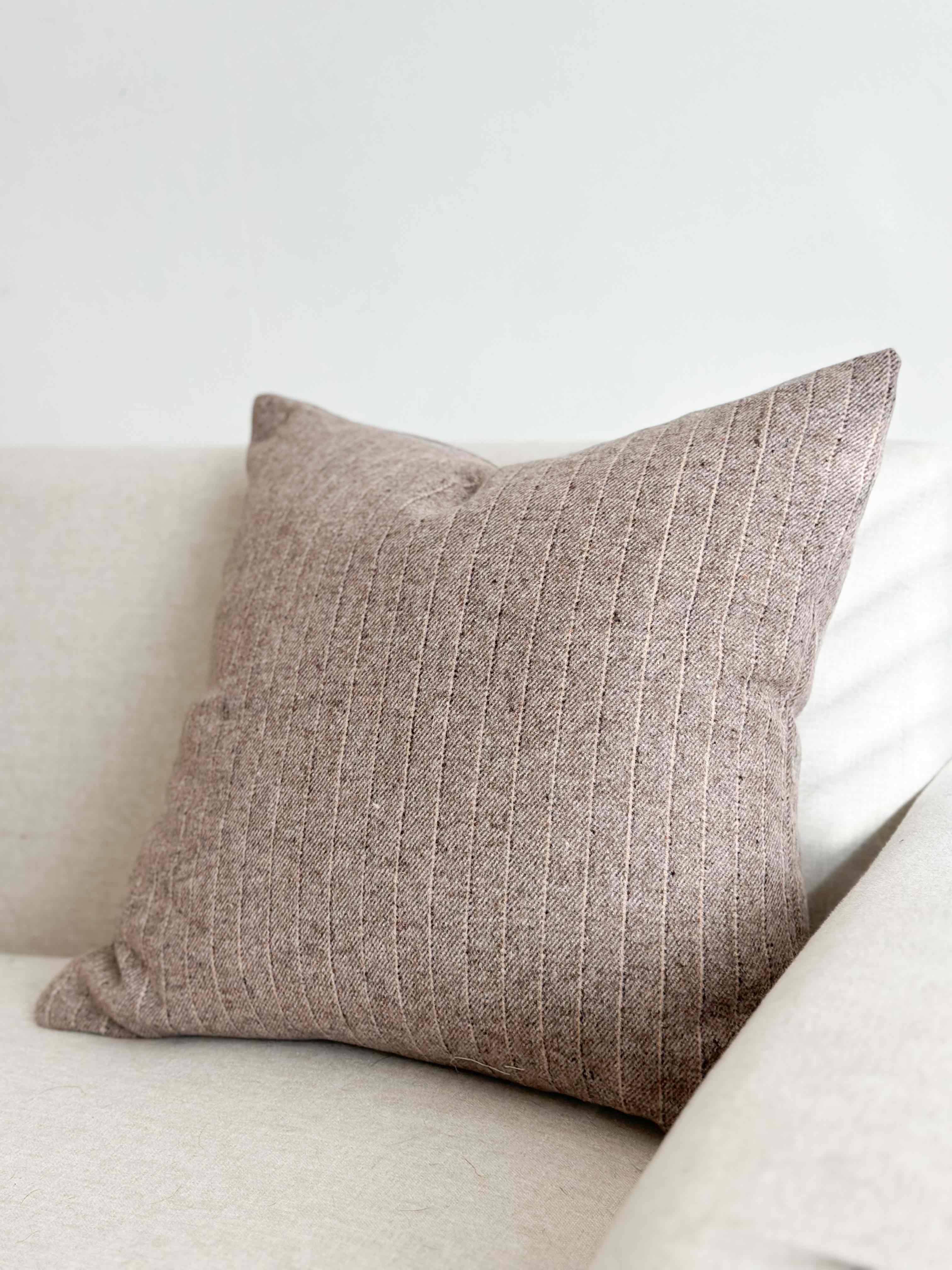 Eva Wool Effect Pillow 18 x 18  – Light Brown Stripe