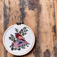 Handmade Embroidered Ornament: Two Birds on tan linen