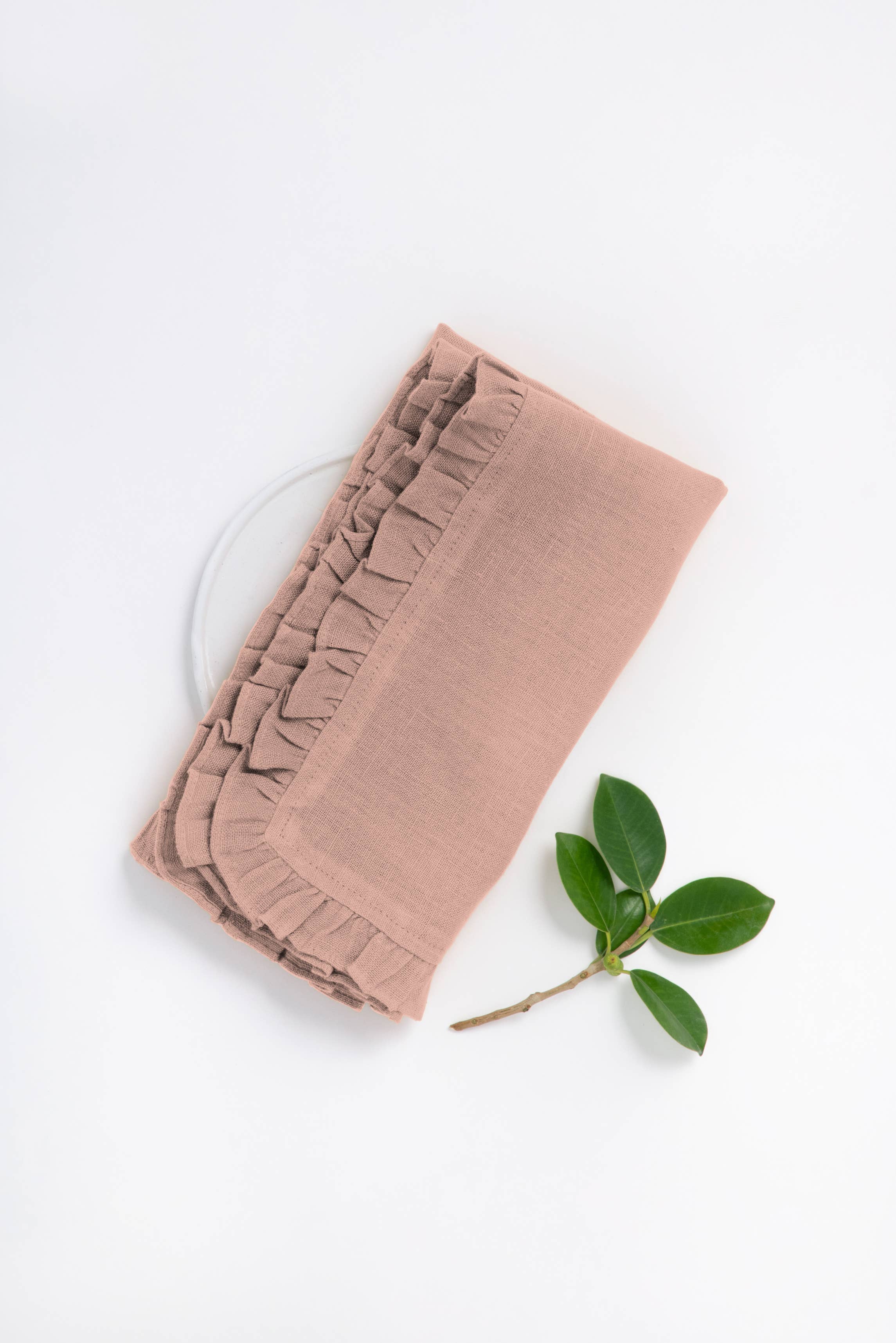 Ruffle Edge Linen Napkins: Sandy Beige / Set of 2 - 10"x10"