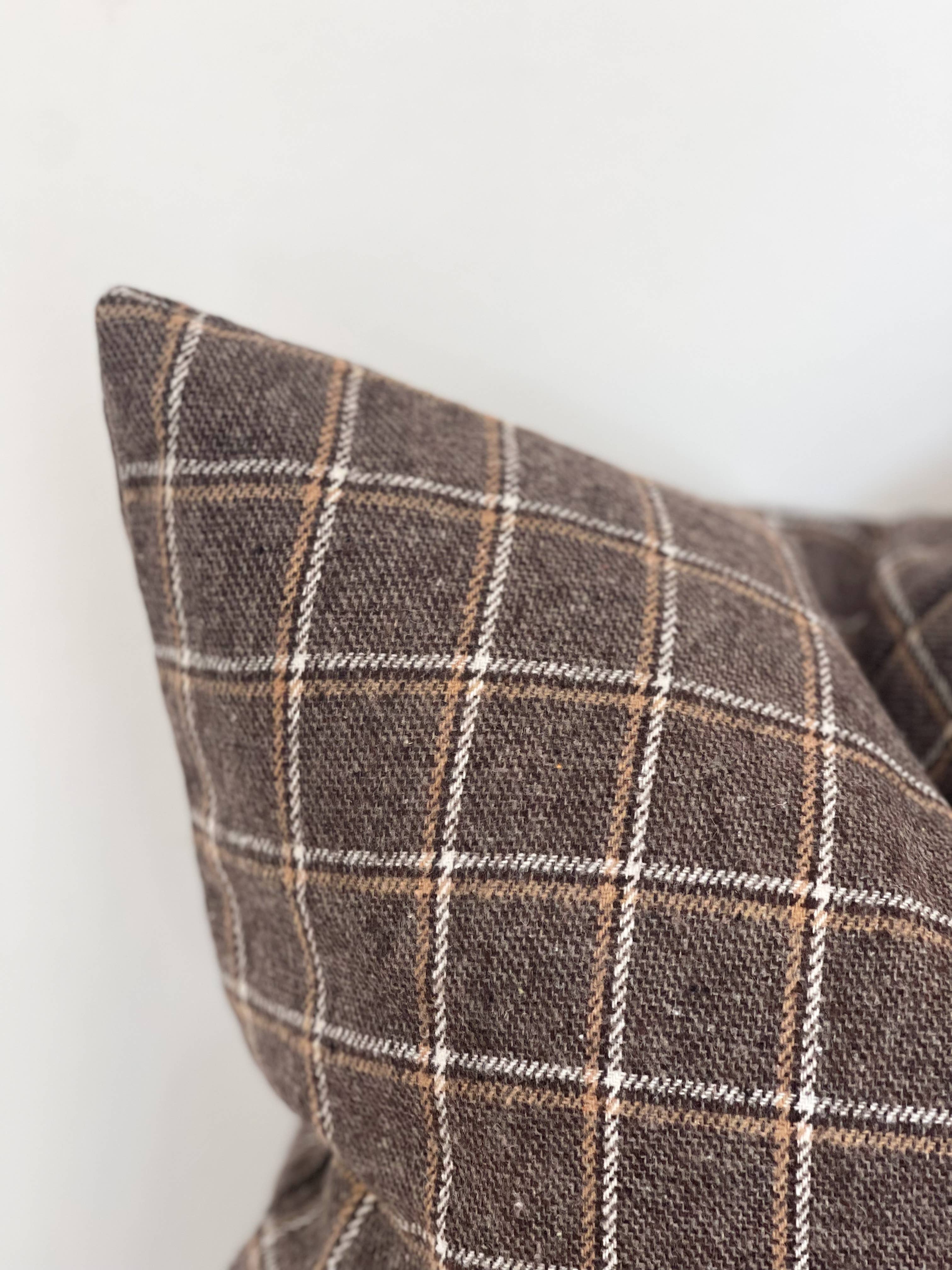 Robyn Wool Effect Pillow 18 x 18  – Brown Cheque