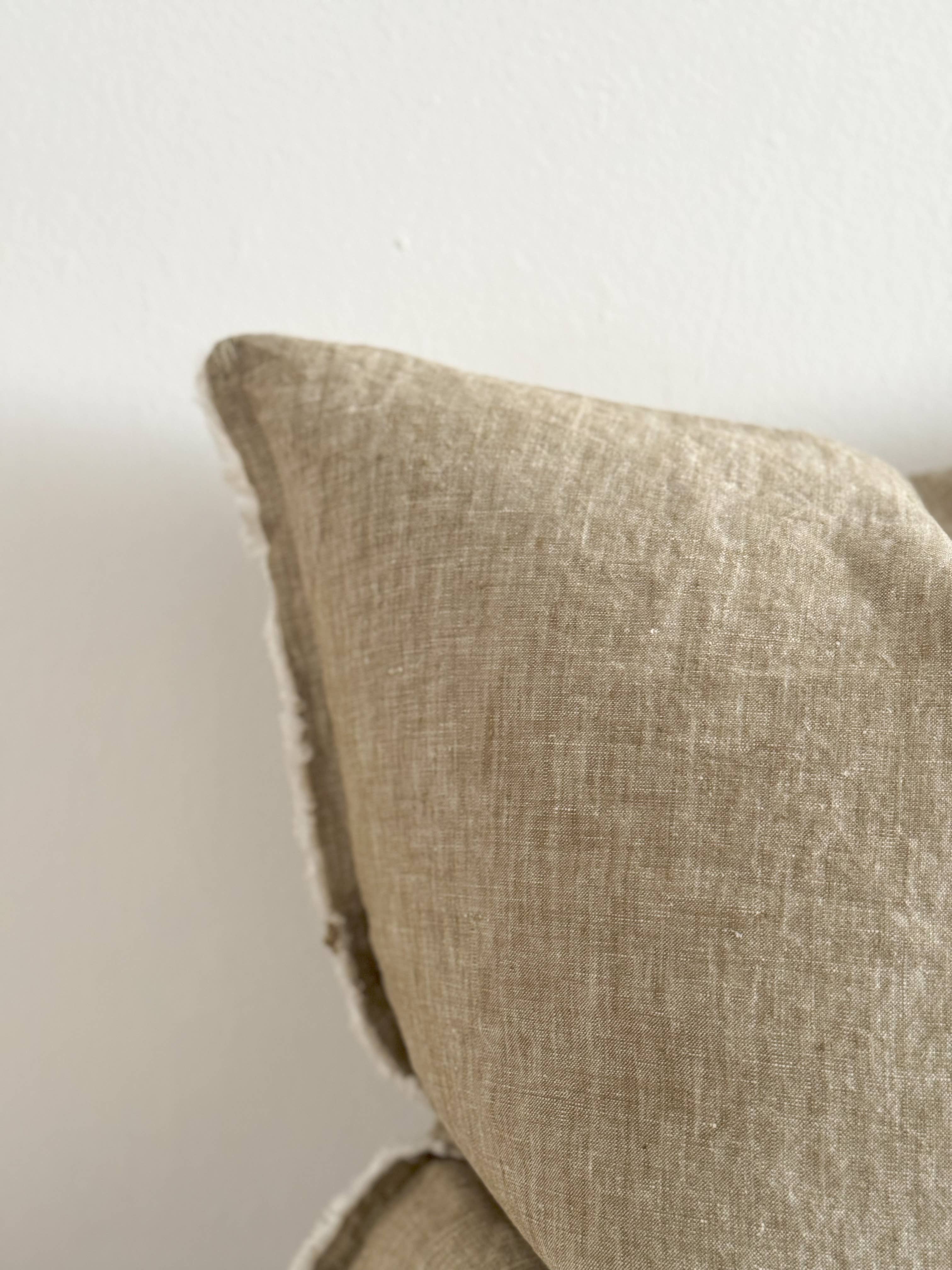 Esmee Fringed Linen Pillow 18 x 18 Washed Olive