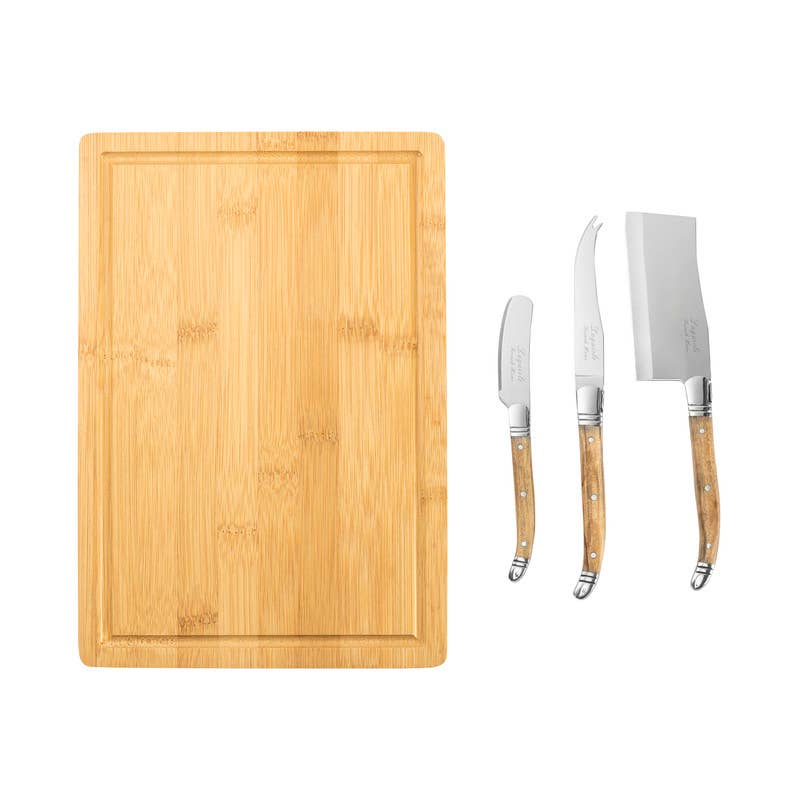 Connoisseur Laguiole Olive Wood Cheese Knives & Bamboo Board