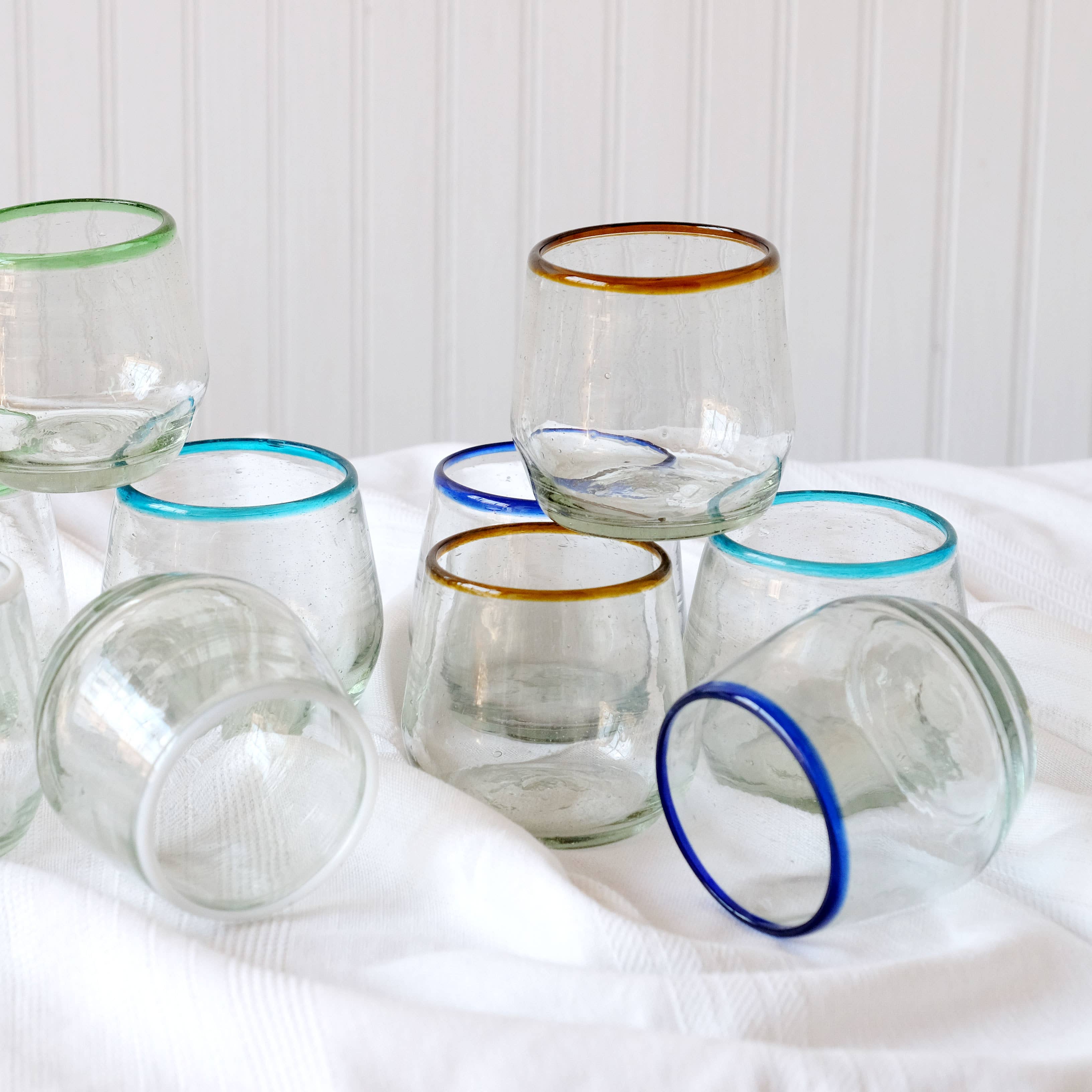 Green Rim Roly Stemless Wine Glass | Barware | Glassware