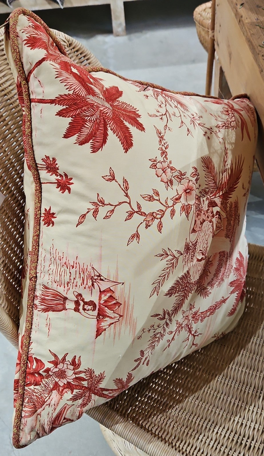 Red patterned linen pillow